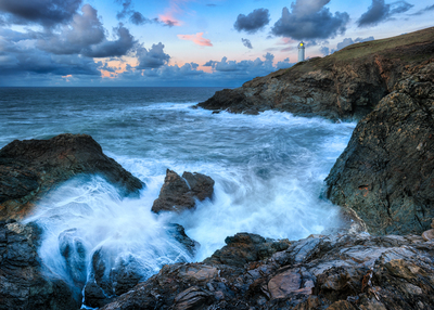 Breaking waves. Trevose Head, Cornwall, November